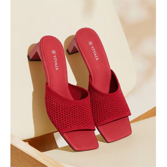 Vivaia Juliet Square Toe Block Heel Slide Sandals Women’s Size 8.5 Red - Picture 3 of 13